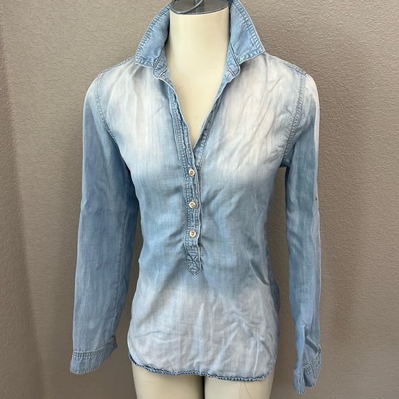 Cloth & Stone Chambray Ombré Half Button Up Long Sleeve Small - Picture 1 of 6